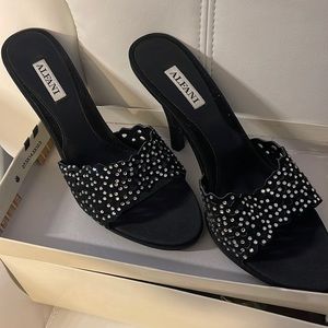 Alfani  Avalon Rhinestone Heeled Sandal Black 8Mpeep holes manmade leather Upper